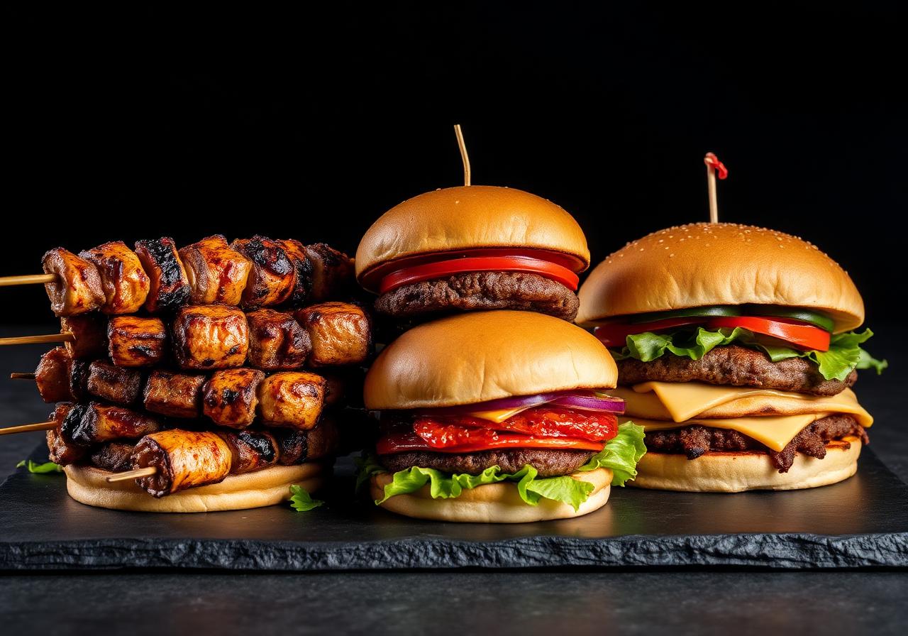Kebabs, burgers and pizzas